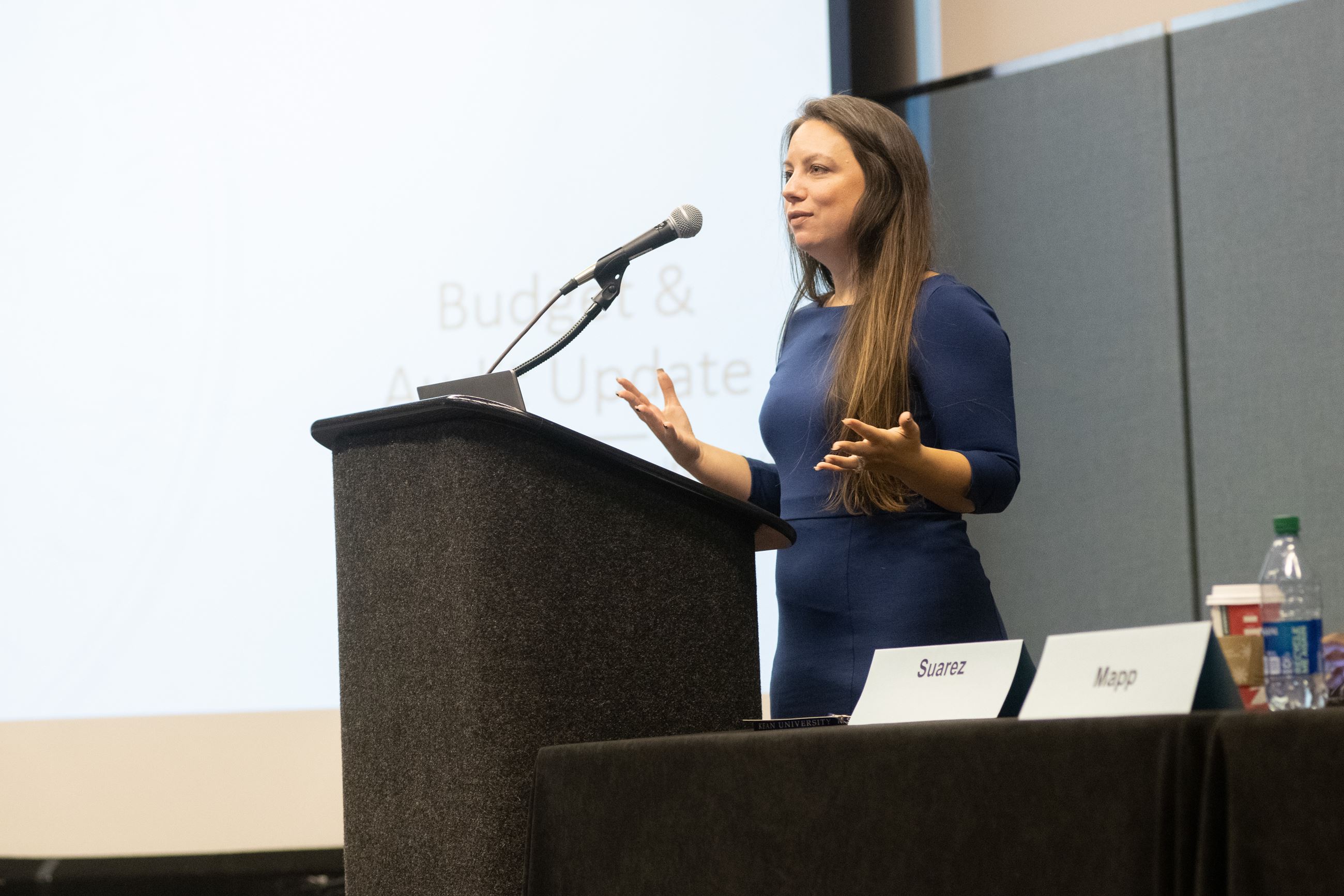 Budget & Audit Updates session Jacquelyn Suarez speaking